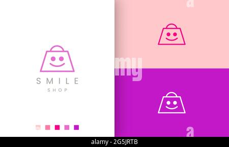 shopping bag smile logo in simple and modern style Stock Vector