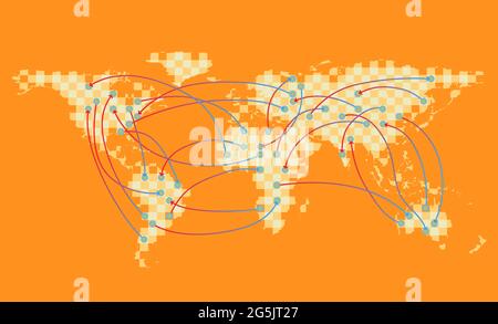 Abstract map of the world with arrows of flight courses of aircraft. Vector illustration. Stock Vector