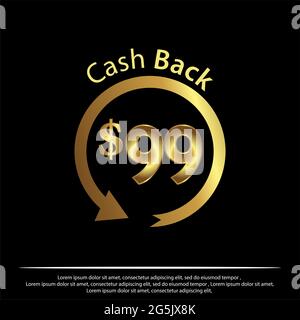 Cashback icon, gold icon. Vector Illustration on black background Stock Vector