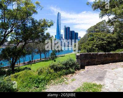 View of Sydney harbour and CDB on a beautiful sunny blue sky clear blue waters boats yachts and ferry residential and commercial buildings Australia Stock Photo