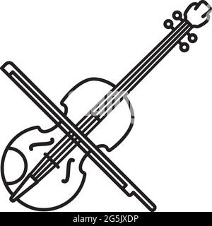 Fiddle with bow vector line icon for Violin Day on December 12. Classical musical instrument outline symbol. Stock Vector