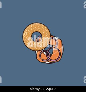 Bagel with creamcheese and lox vector illustration for Have A Bagel Day on December 11. Traditional Jewish  Food symbol. Stock Vector