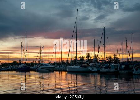 Beautiful sunset over the marina Stock Photo