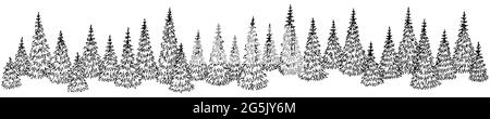 Fir forest graphic black white landscape sketch illustration vector Stock Vector