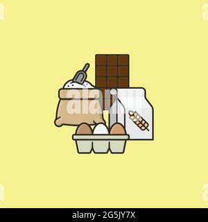 Baking ingredients – sugar, flour, chocolate and eggs – vector illustration for Bake Cookies Day on December 18 Stock Vector