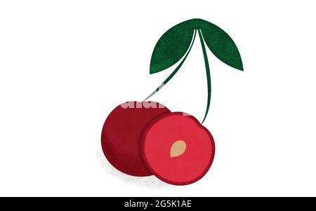 Cherry pieces with half cherry and pits Stock Vector