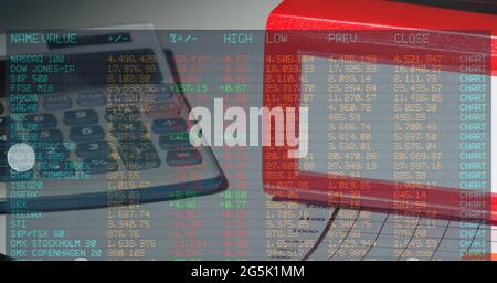 Composition of financial data processing over calculator Stock Photo