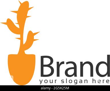 Shovel Cactus logo, flat design. Vector Illustration on white background Stock Vector