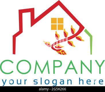 Real estate logo.  Green House on white background. Abstract house logo. logo vector illustration Stock Vector