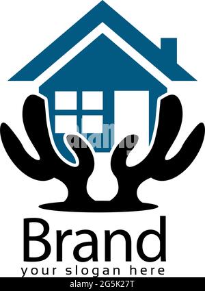 House Cactus logo, flat design. Vector Illustration on white background Stock Vector