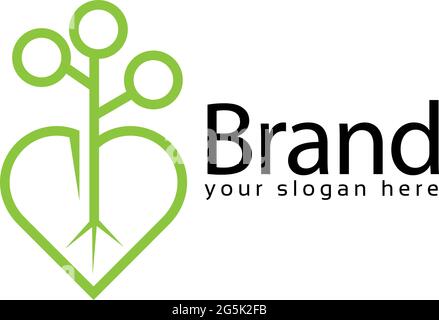 Plant Love Logo, flat design. Vector Illustration on white backgroun Stock Vector