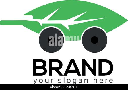 Leaf car logo template. concept vector icon of environmentally friendly cars Stock Vector