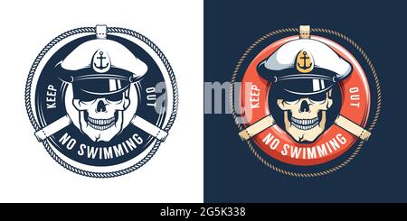 Lifebuoy and Captain Skull - no swimming logo Stock Vector