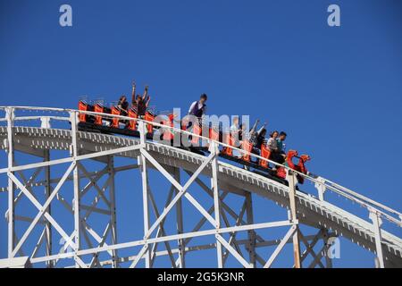 Luna Park Roller coaster train ride Saint Kilda Melbourne VIC Australia Stock Photo