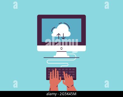 Cloud computing services and technology, Data storage. Vector illustration. Stock Vector