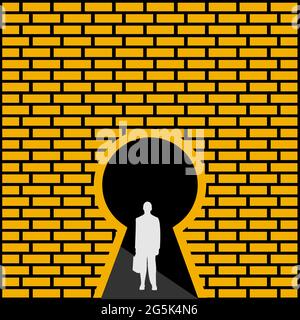 Businessmen and key hole. Concept for get out of trouble. Vector Illustration Stock Vector