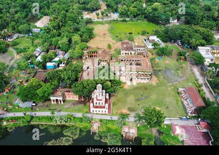 Manikgan, Bangladesh - June 09, 2021: Bird's-eye view of Teota Zamindar Bari is an ancient zamindar house and archeological site in Shibalaya upazila Stock Photo