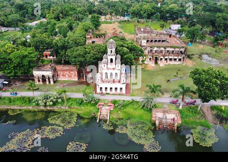 Manikgan, Bangladesh - June 09, 2021: Bird's-eye view of Teota Zamindar Bari is an ancient zamindar house and archeological site in Shibalaya upazila Stock Photo