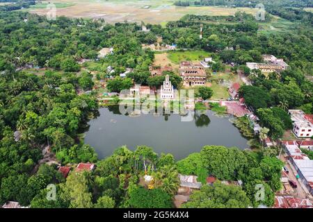 Manikgan, Bangladesh - June 09, 2021: Bird's-eye view of Teota Zamindar Bari is an ancient zamindar house and archeological site in Shibalaya upazila Stock Photo