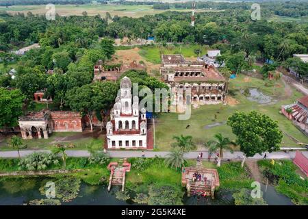 Manikgan, Bangladesh - June 09, 2021: Bird's-eye view of Teota Zamindar Bari is an ancient zamindar house and archeological site in Shibalaya upazila Stock Photo