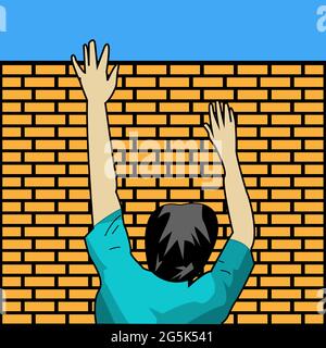 People climb brick walls. Concept for freedom. Vector Illustration Stock Vector