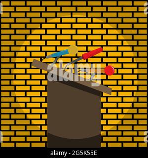 Podium and microphone on brick walls. Vector Illustration Stock Vector