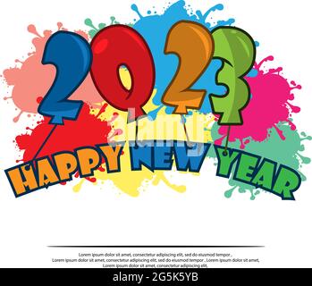 Happy 2023 New Year card with balloon. Stock Vector