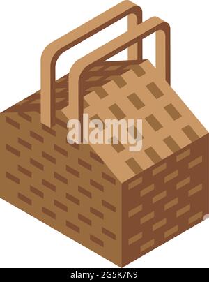 Empty picnic basket icon isometric vector. Easter wicker bag. Craft food basket Stock Vector