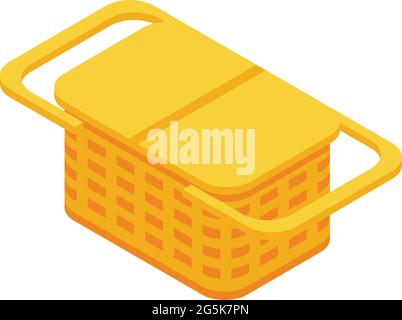 Small picnic basket icon isometric vector. Easter craft basket. Friends park bag Stock Vector