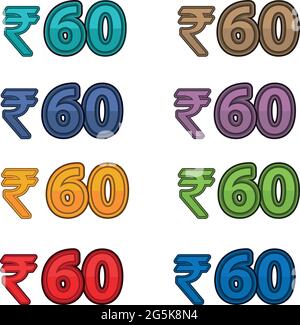 Illustration Vector of price 60 rupee, India currency Stock Vector