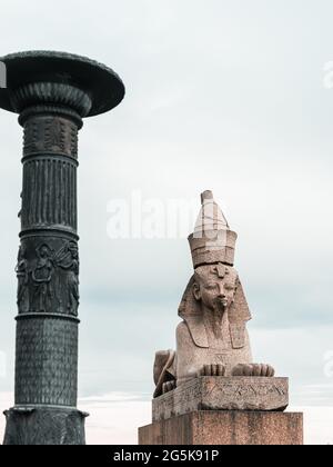 Quay with Sphinxes. The statues were created in the XIV century BC. Stock Photo