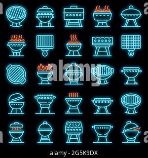 Brazier icons set. Outline set of brazier vector icons neon color on black Stock Vector