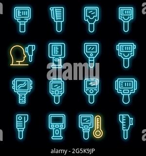 Thermal imager icons set. Outline set of thermal imager vector icons neon color on black Stock Vector
