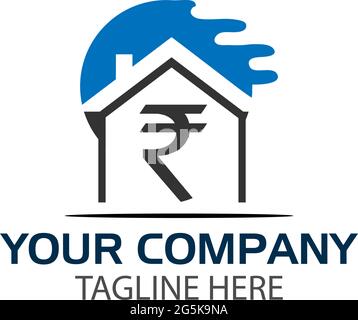 Rupee sign in house, Finance Logo Vector, flat design. Stock Vector