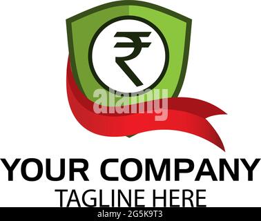 Rupee shield logo, flat design. Vector Illustration on white background Stock Vector