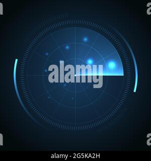 Radar Screen. Hud display. Vector Radar interface on dark background. Stock Vector