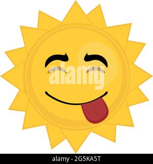 Vector emoticon illustration of a cartoon sun character with a happy expression with his tongue out Stock Vector