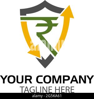 Rupee map logo, flat design. Vector Illustration on white background Stock Vector