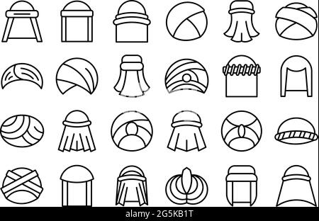 Arabic turban icons set outline vector. Arab hat accessories. Oriental turban Stock Vector