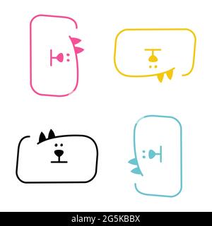 Stylish minimalist linear logo with the muzzle of cat or dog. Emblem, label, signboard, icon, clipart, sticker in baby style. Sign for children's Stock Vector