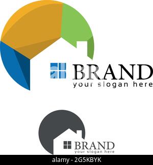 House logo vector on white background. Flat logo design. Colorful House. Stock Vector