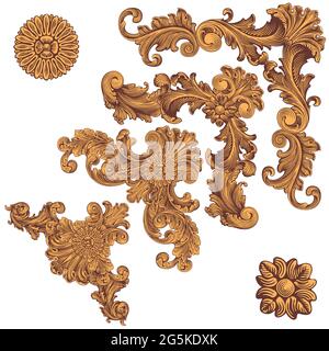 Vintage decorative ornamental corners. Design set. Editable hand drawn illustration. Vector engraving. Isolated on white background. 8 EPS Stock Vector