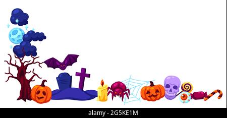 Happy Halloween decorative frame with celebration items. Illustration or background for party. Stock Vector