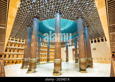 Jakarta, Indonesia - CIRCA June 2021: Interior of the new Istiqlal Mosque in Jakarta, after renovation in the year 2020 Stock Photo