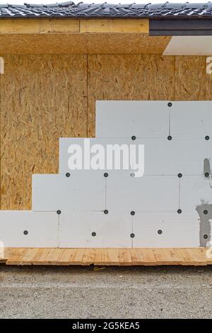 Particle Board Styrofoam Panels Insulation at House Wall Stock Photo