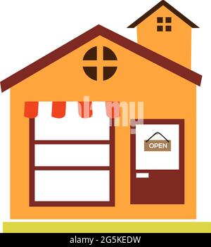 Orange shop stock icon, flat design. Vector illustration on white background. Stock Vector