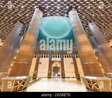 Jakarta, Indonesia - CIRCA June 2021: Interior of the new Istiqlal Mosque in Jakarta, after renovation in the year 2020 Stock Photo