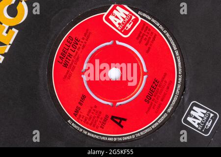 Labelled with Love single vinyl record by Squeeze, A&M records, 1981 pop music single Stock Photo