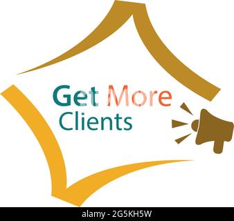 Get more clients with megaphone icon. Flat vector illustration on white background Stock Vector