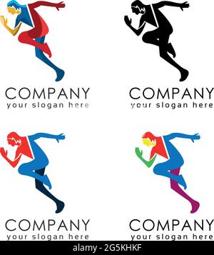 Colorful running people logo template Stock Vector